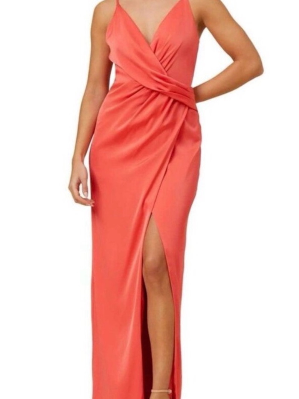 Aidan | (12) Coral V Neck Draped Gown